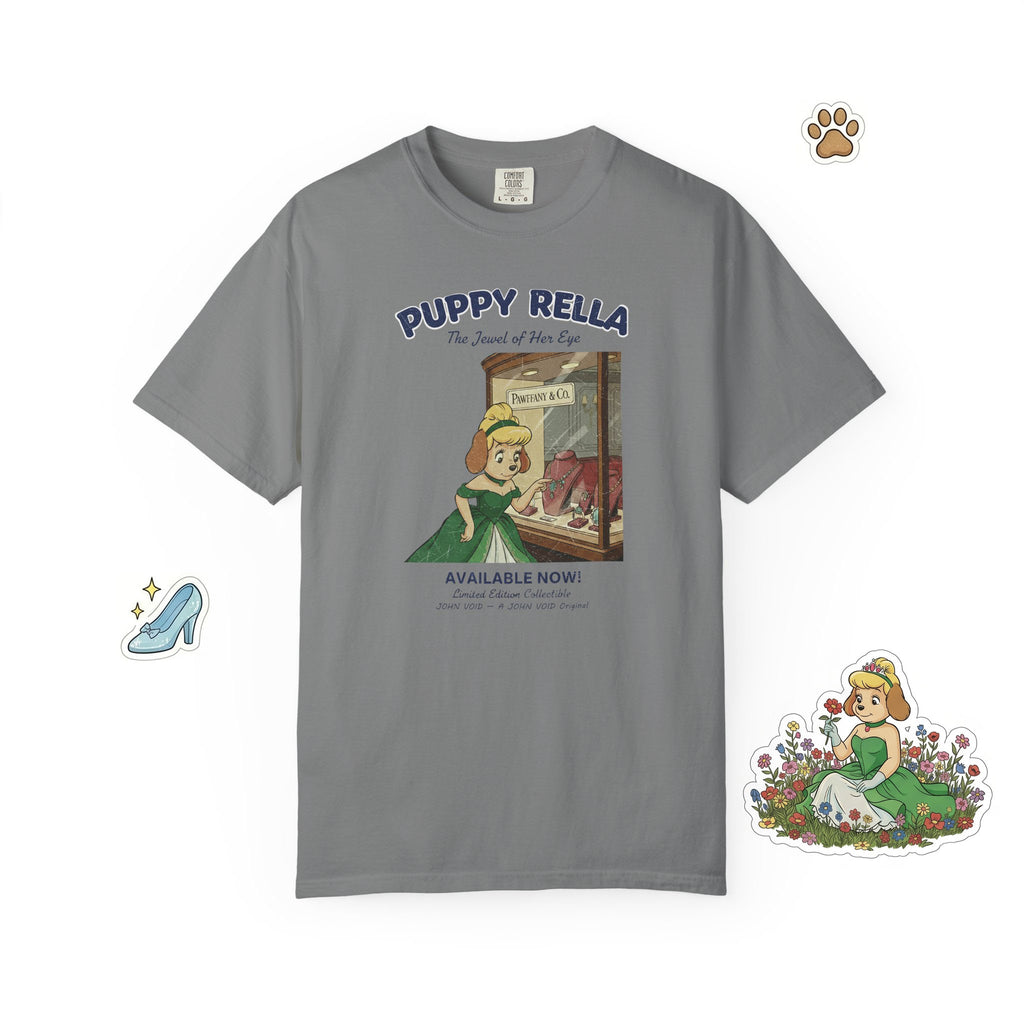 Puppyrella Window Shopping Illustration T-Shirt, Retro Storybook Graphic Tee by John Void