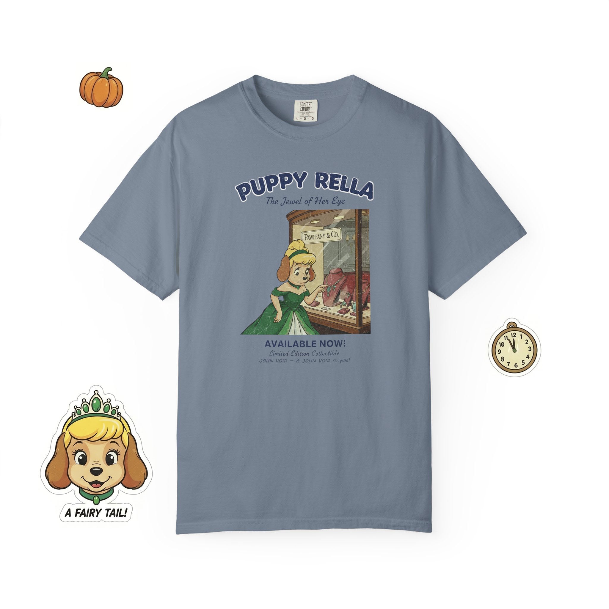 Puppyrella Window Shopping Illustration T-Shirt, Retro Storybook Graphic Tee by John Void