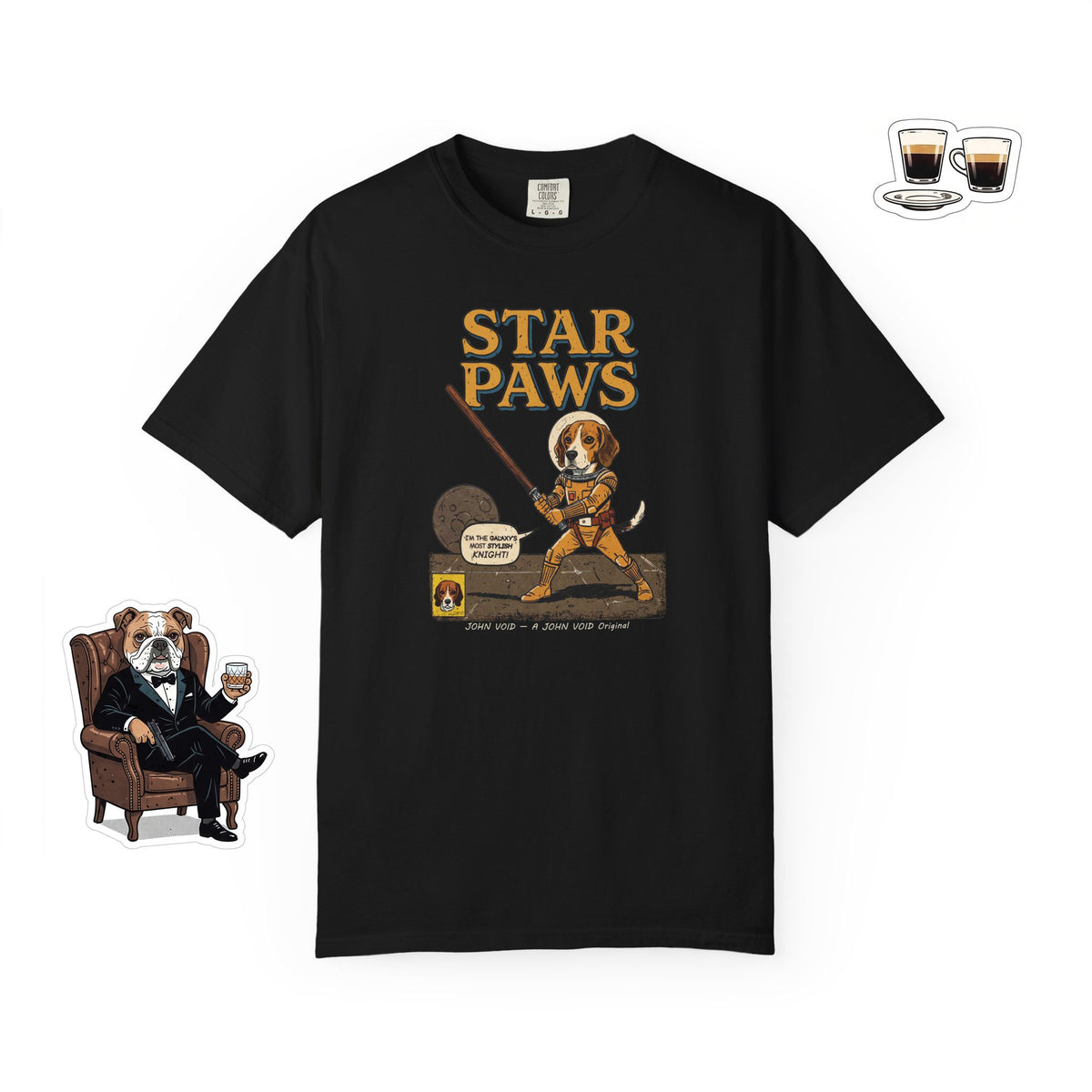 Star Paws Illustration T-Shirt, Retro Storybook Graphic Tee by John Void